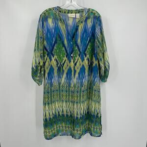Chicos Womens Boho Sheer Tunic Top Size 2 US‎ L Ikat Festival Vacation Cruise